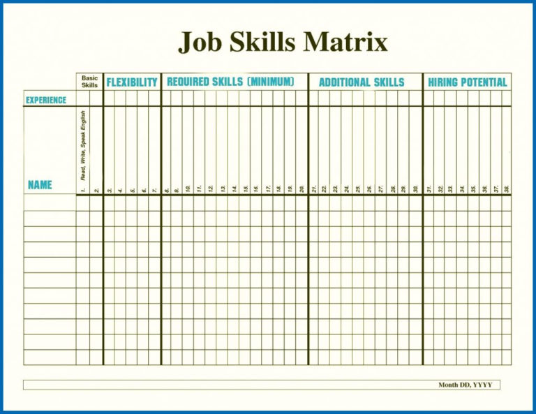 Skills Matrix Spreadsheet — Db 9213