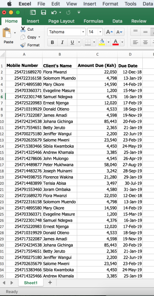 Sms To Spreadsheet In Sms254  Corporate Sms Solution