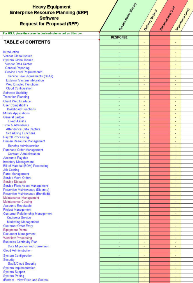 Software Comparison Spreadsheet Template For Heavy Equipment Erp Software Evaluation Selection Software Comparison Spreadsheet Template For Heavy Equipment Erp Software Evaluation Selection
