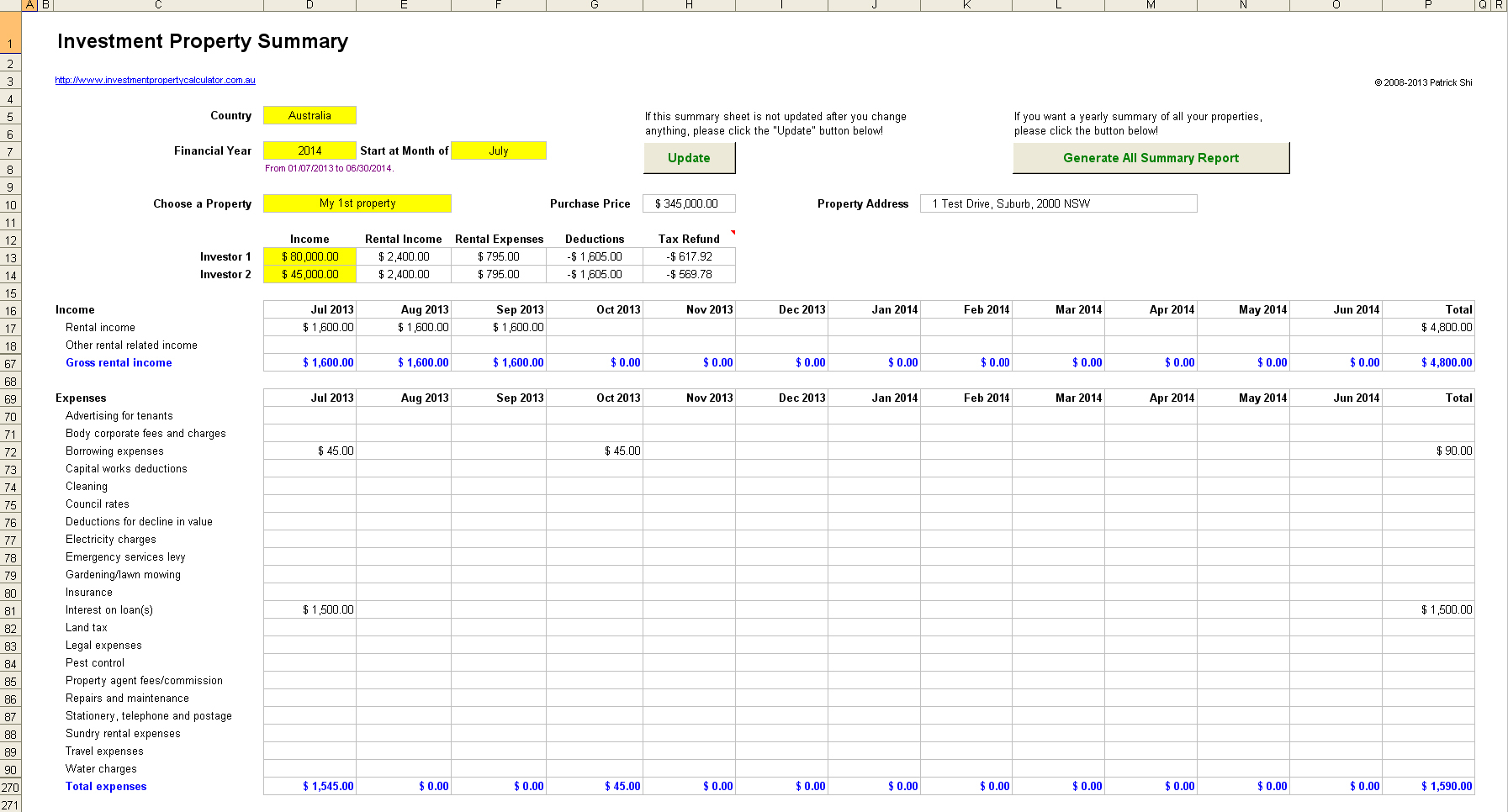 Sole Trader Bookkeeping Spreadsheet Australia Within Rental Investment Property Record Keeping Spreadsheet