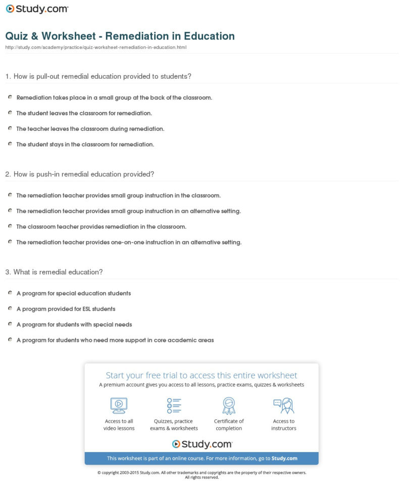 Special Education Accommodations Spreadsheet Regarding Quiz  Worksheet  Remediation In Education  Study
