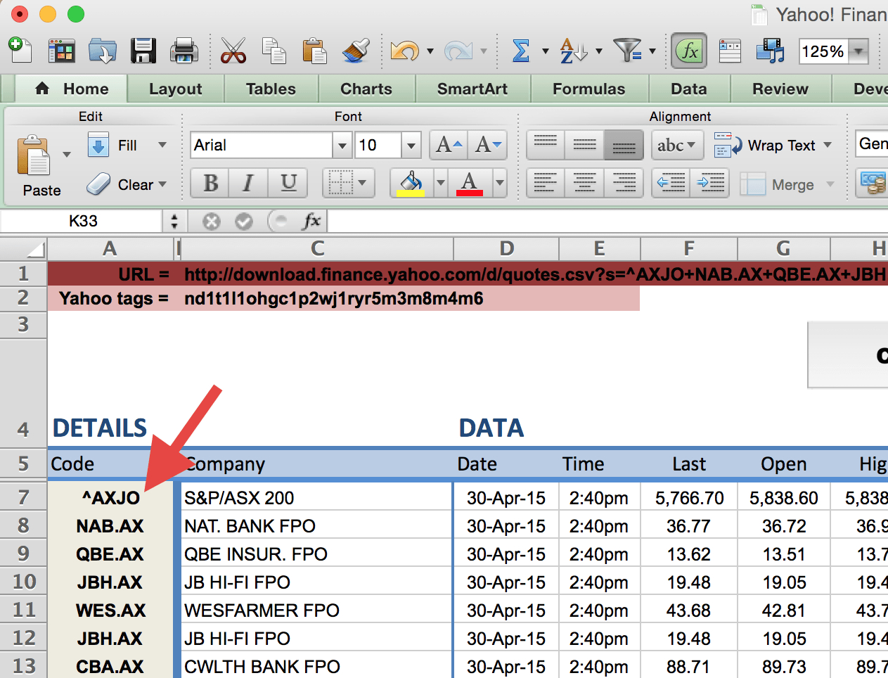 Spreadsheet Codes In How To Import Share Price Data Into Excel  Market Index