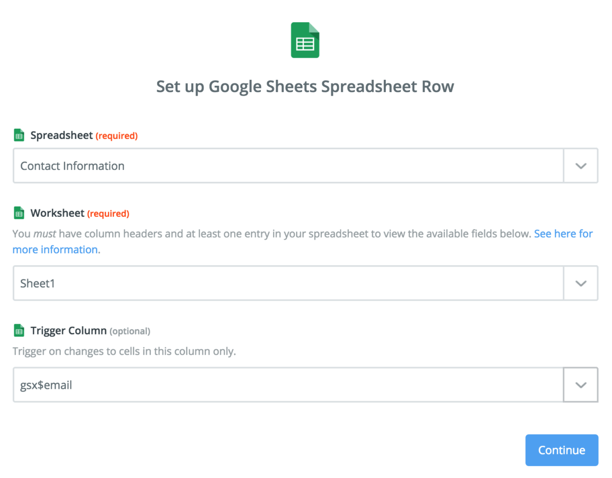 Spreadsheet Column With Google Sheets  Integration Help  Support  Zapier