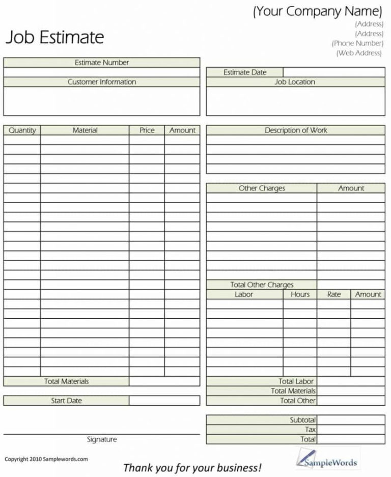 Spreadsheet Description pertaining to Construction Estimator Job