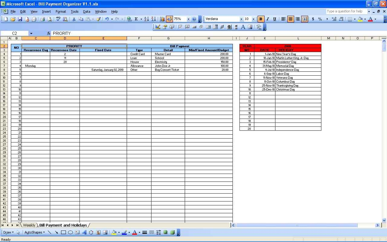 Spreadsheet For Bill Tracking With Bill Tracking Excel Template And Monthly Organizer Templ On