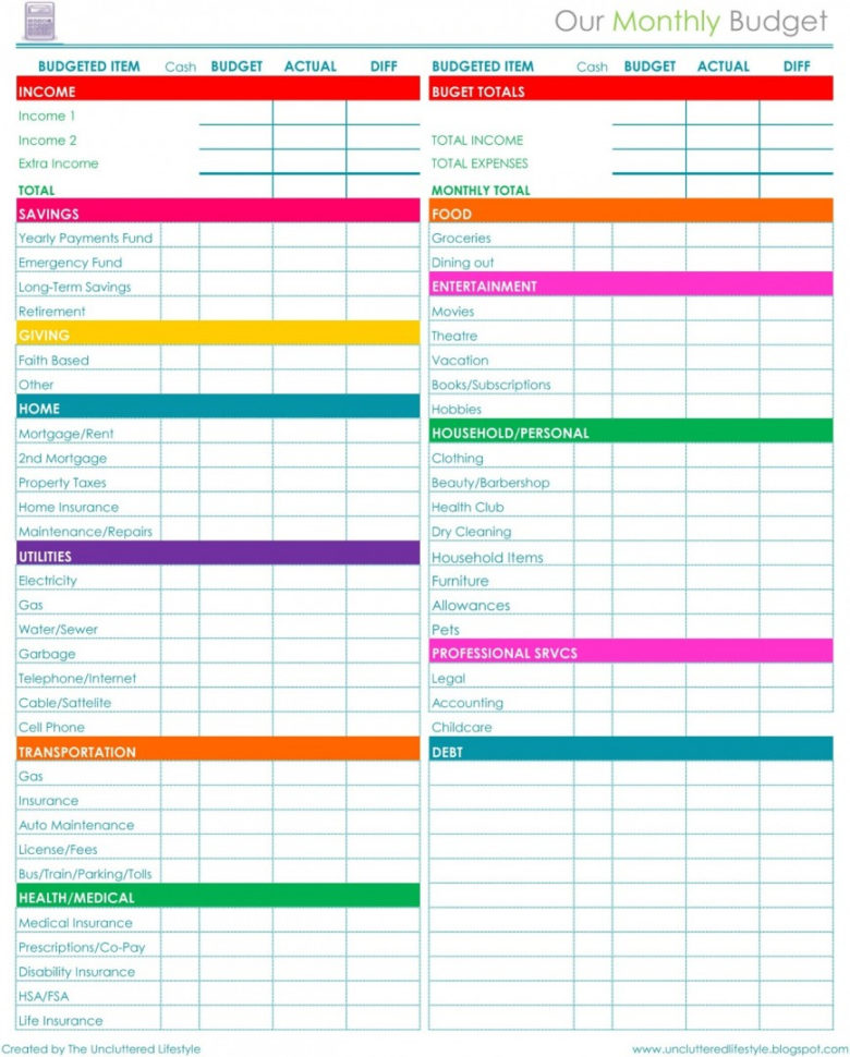 Spreadsheet For Bills And Income Regarding 013 Monthly Budget Worksheet Excel Free With Income And Expense