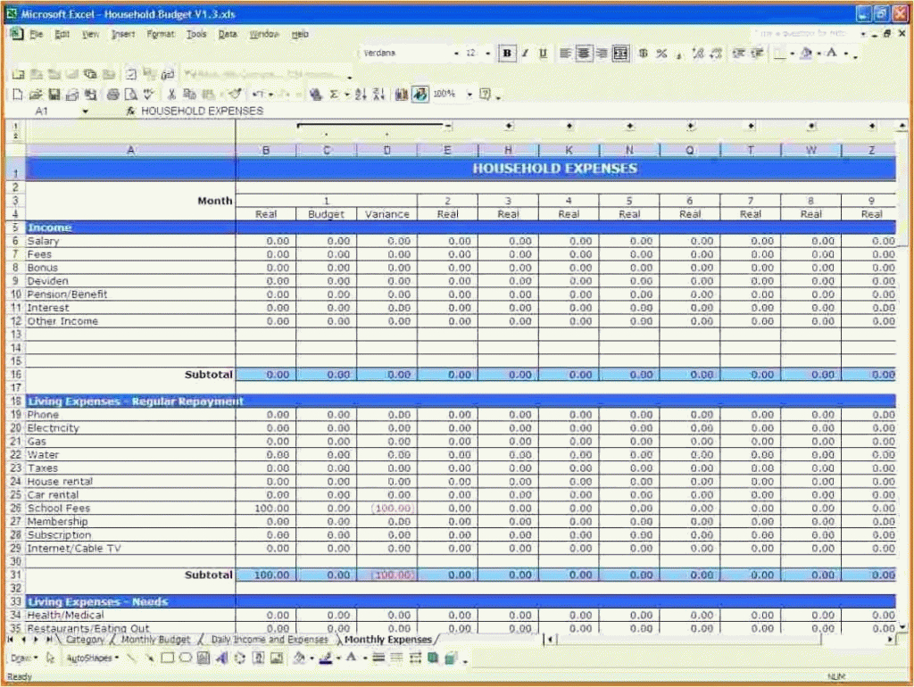 Spreadsheet For Bills Free for Excel Template For Bills Spreadsheet Budget Free Bill Of Lading