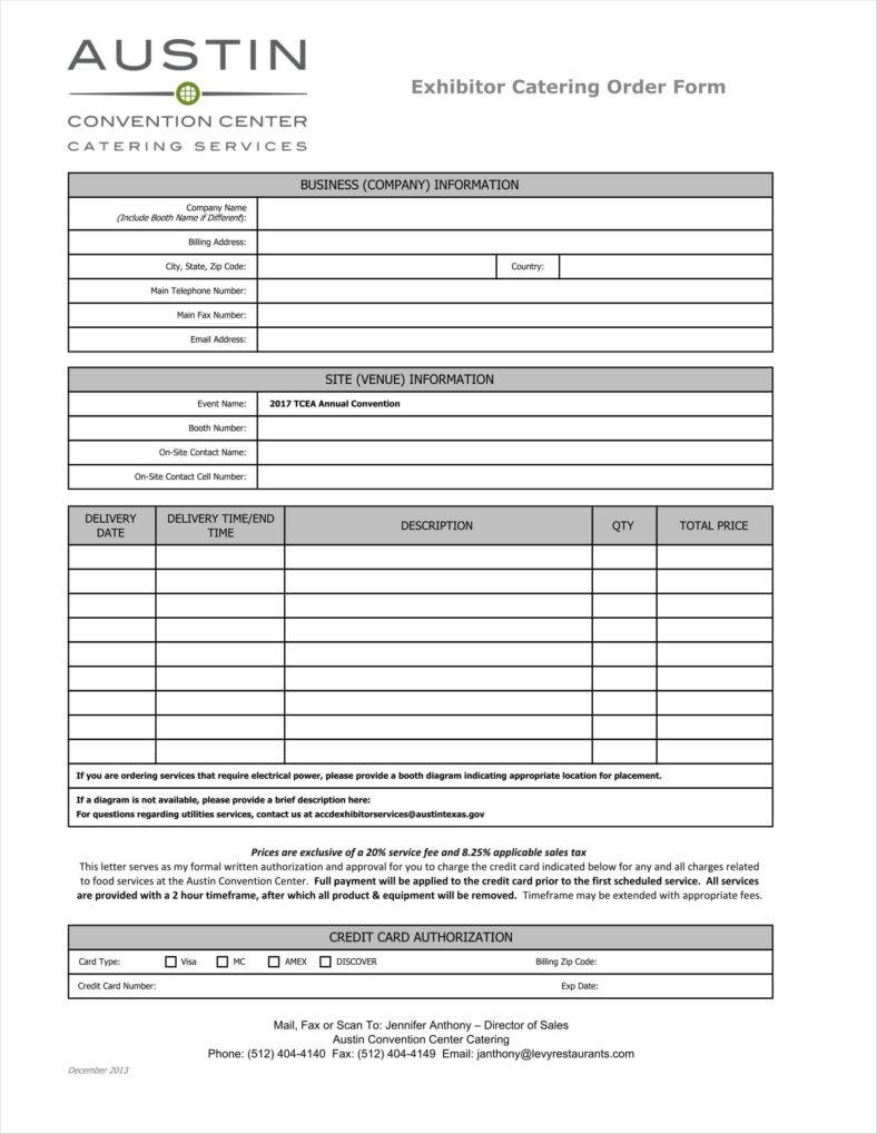 Spreadsheet For Catering Business With 8+ Catering Order Form Free Samples, Examples Download  Free