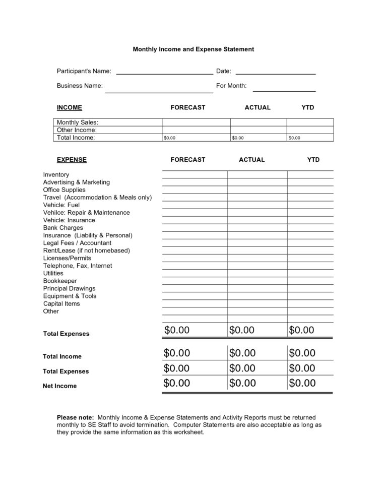 monthly income template
