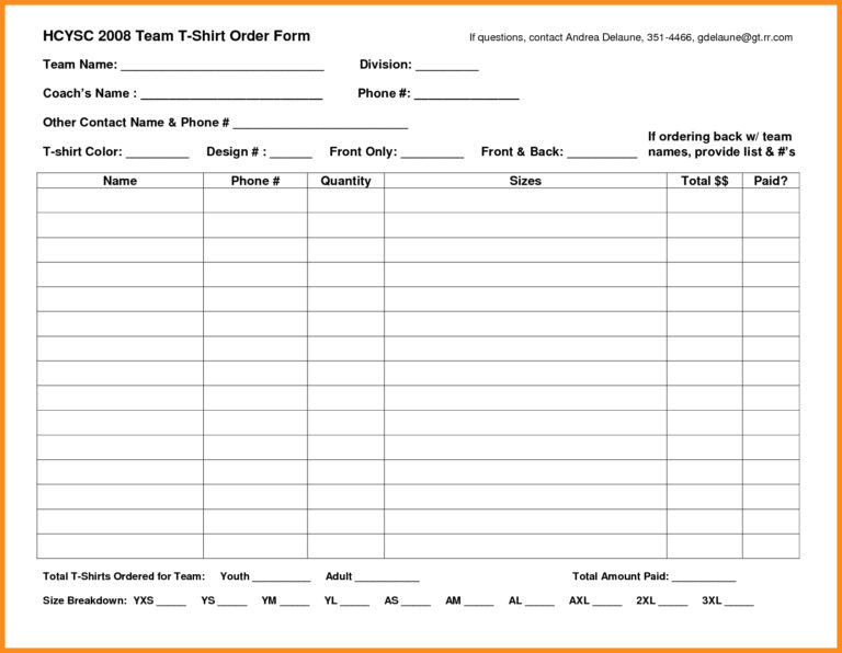 Spreadsheet For T Shirt Orders — db-excel.com
