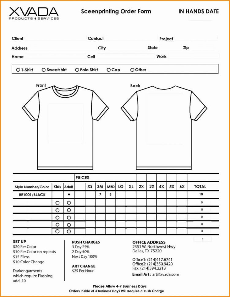 Spreadsheet For T Shirt Orders —