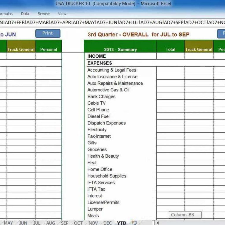 Spreadsheet For Truckers intended for Accounting Software For Usa