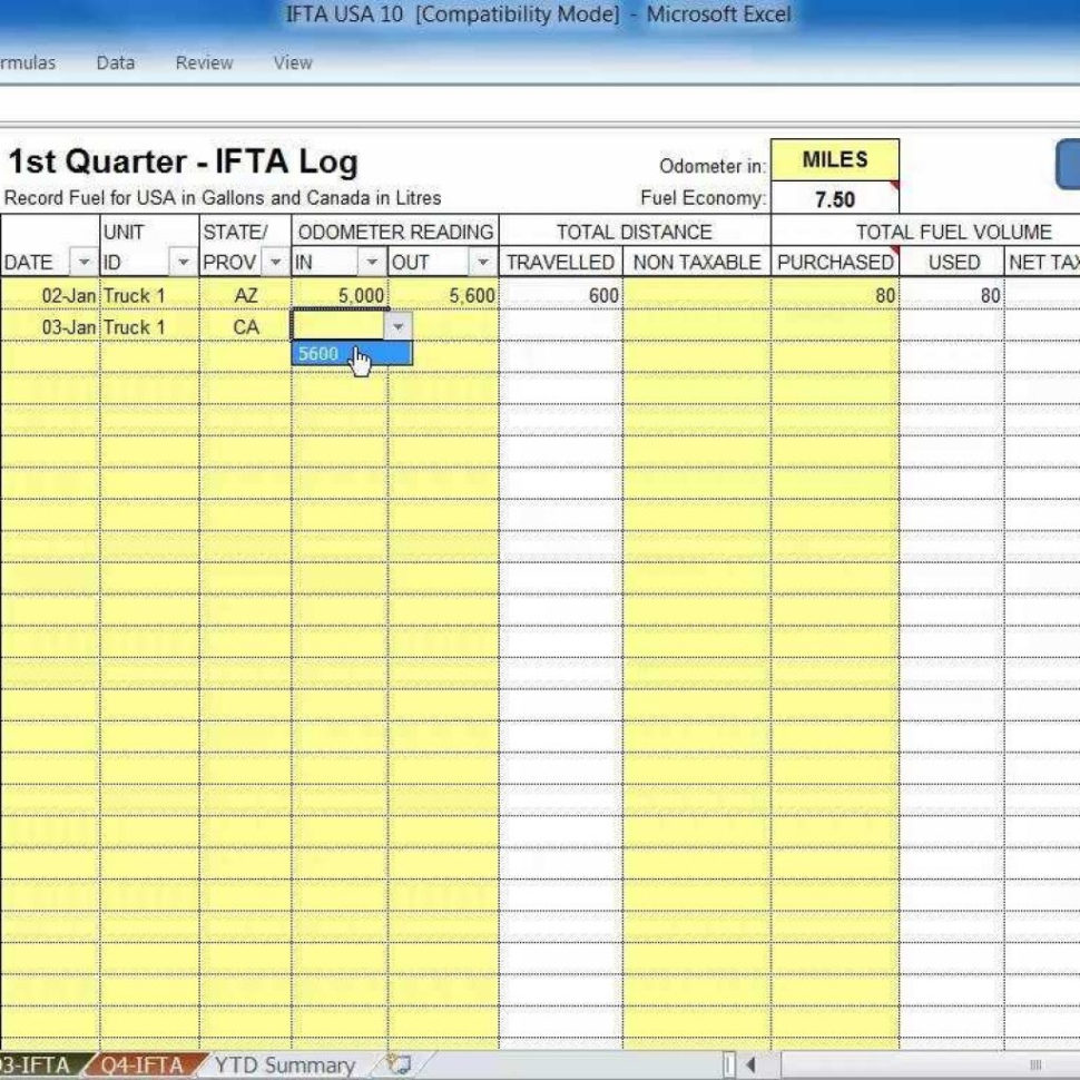 Spreadsheet For Truckers with Ifta Spreadsheet Fuel Tasoftware Ndash