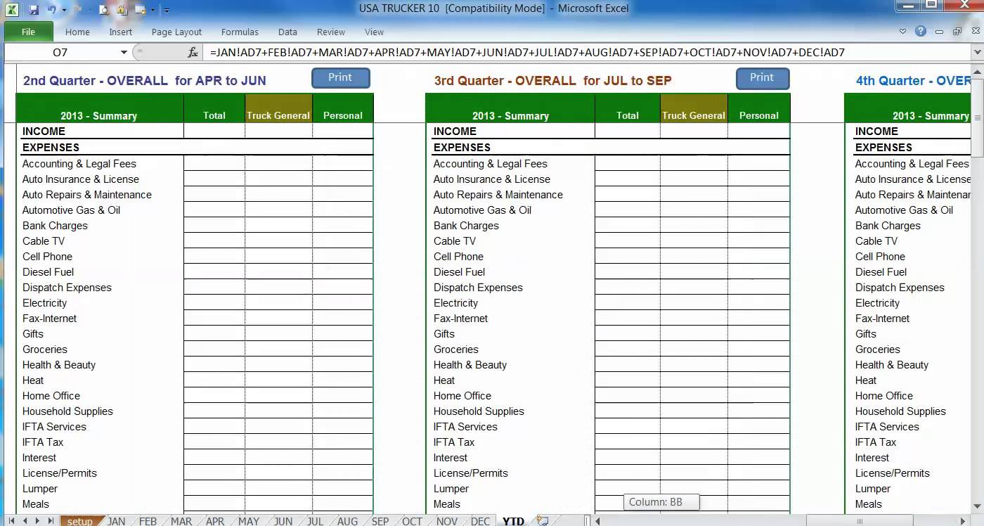 Spreadsheet For Trucking Company Pertaining To Trucker Expense Spreadsheet Trucking Company Business Expenses