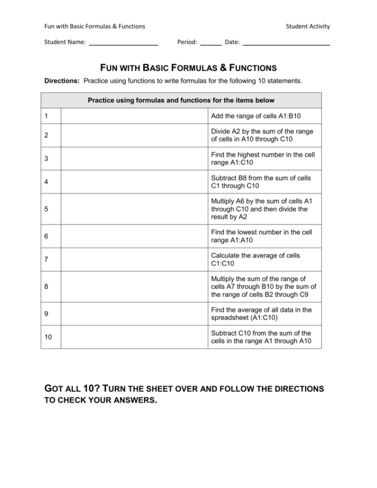 Spreadsheet Formulas And Functions With Regard To Fun With Basic Formulas  Functions