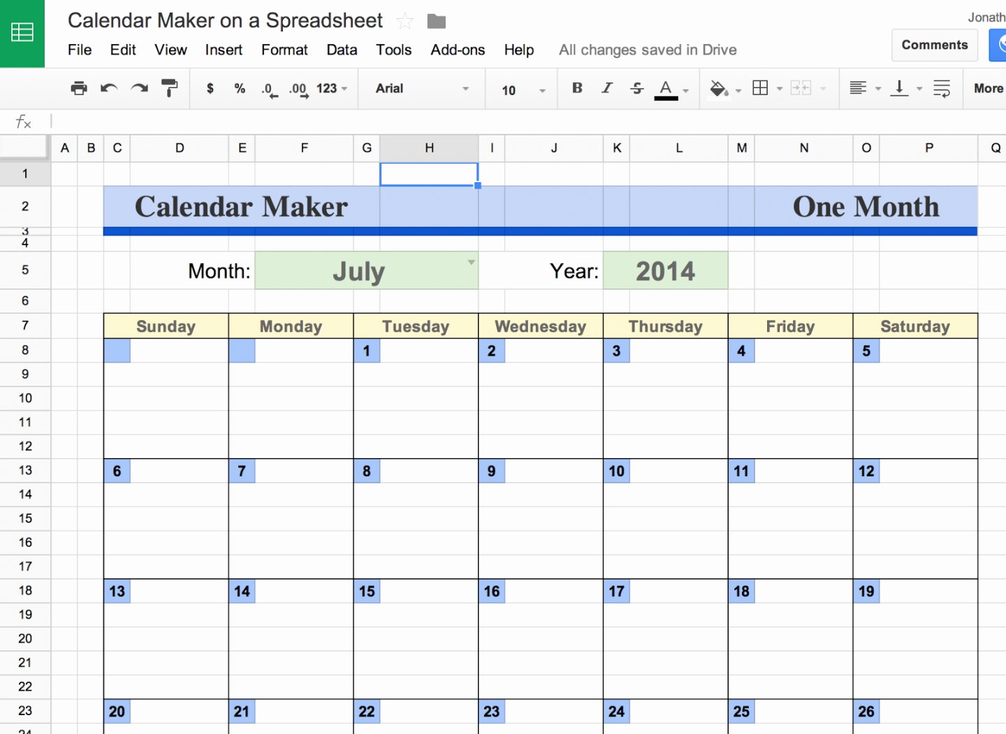 google sheets daily planner