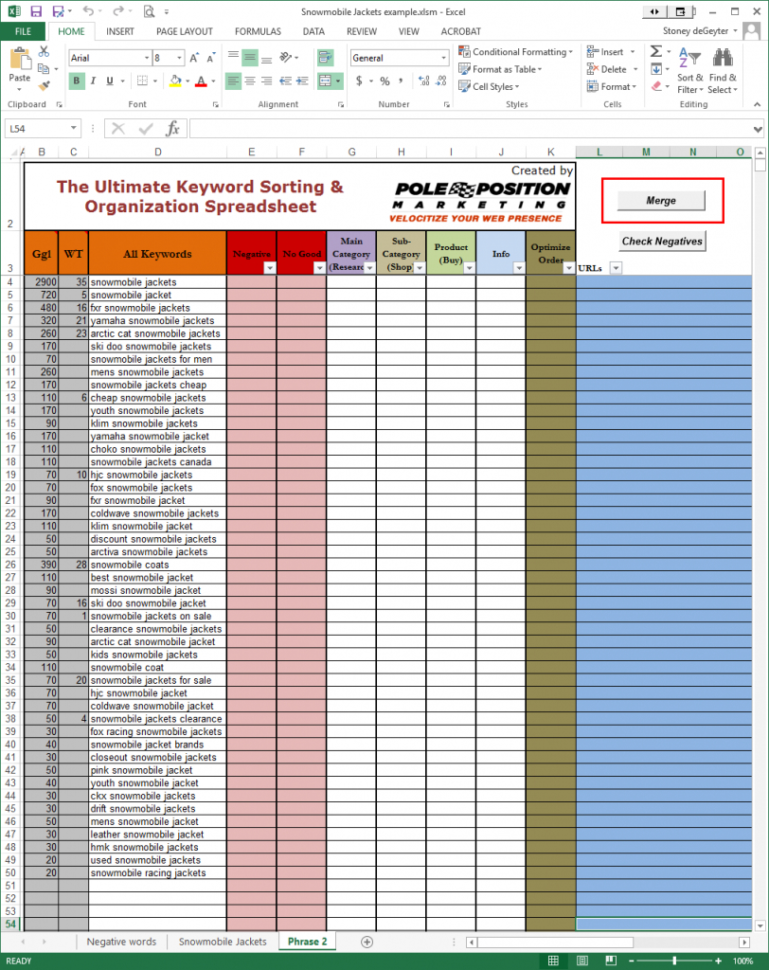 Spreadsheet Keywords Within The Ultimate Keyword Sorting Spreadsheet  Pole Position Marketing