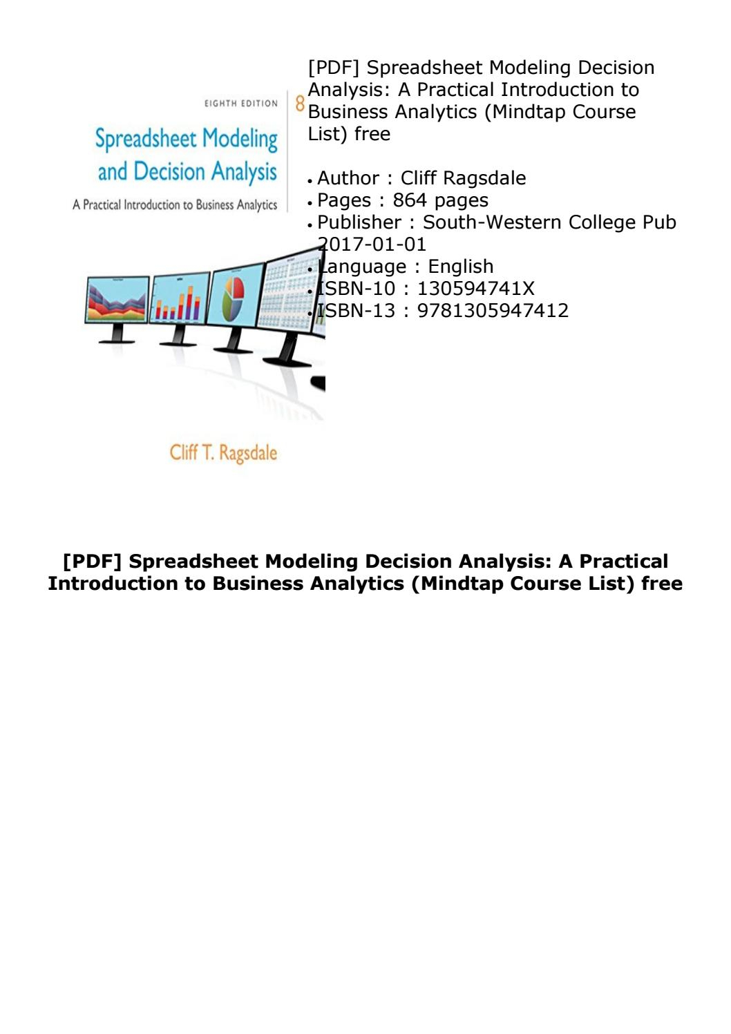 Spreadsheet Modeling And Decision Analysis 8Th Edition Pdf For Pdf] Spreadsheet Modeling Decision Analysis: A Practical
