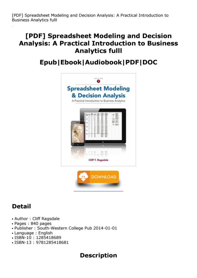 Spreadsheet Modeling And Decision Analysis Ebook In Spreadsheet Modeling And Decision Analysis: A Practical Introduction