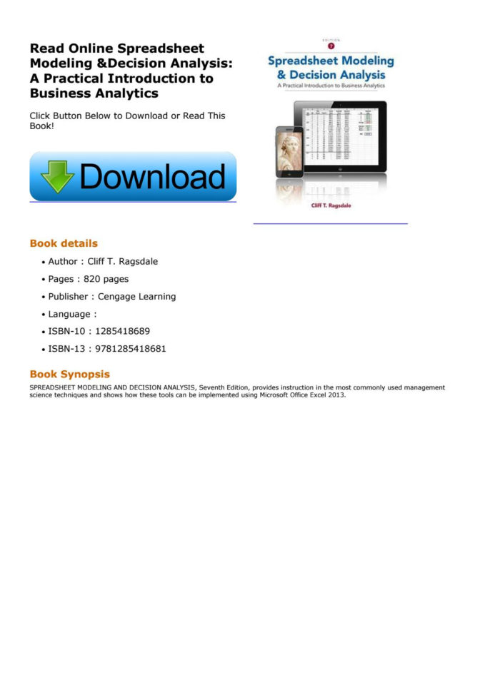 Spreadsheet Modeling And Decision Analysis Ebook Within Read Online Spreadsheet Modeling  Decision Analysis: A Practical