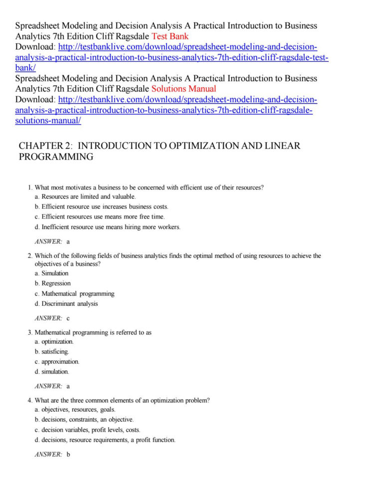 Spreadsheet Modeling And Decision Analysis Pdf 7Th Edition With Spreadsheet Modeling And Decision Analysis A Practical Introduction
