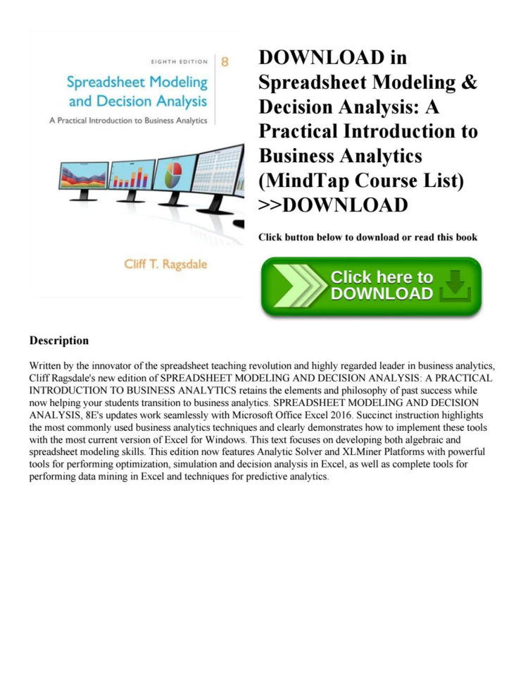 Spreadsheet Modeling For Download In [Pdf] Spreadsheet Modeling  Decision Analysis A
