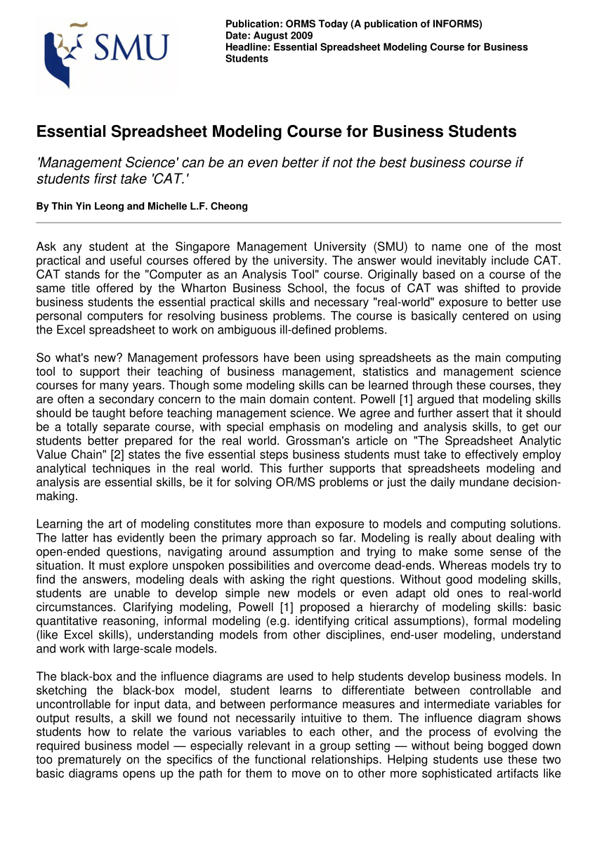 Spreadsheet Modeling Intended For Pdf Essential Spreadsheet Modeling Course For Business Students