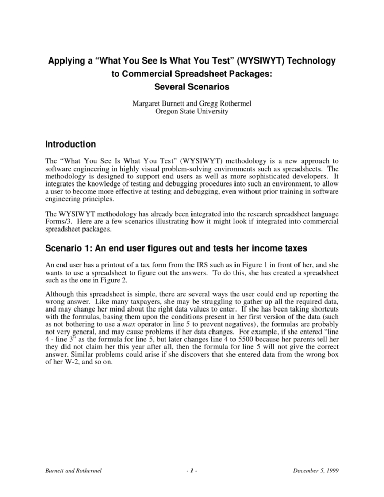 Spreadsheet Packages For Pdf Applying A "what You See Is What You Test" Wysiwyt Technology