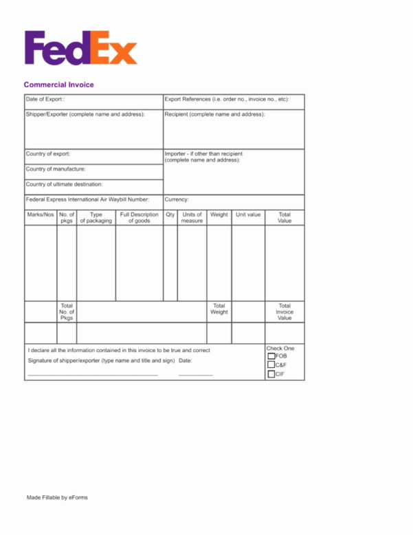 commercial invoice template fedex