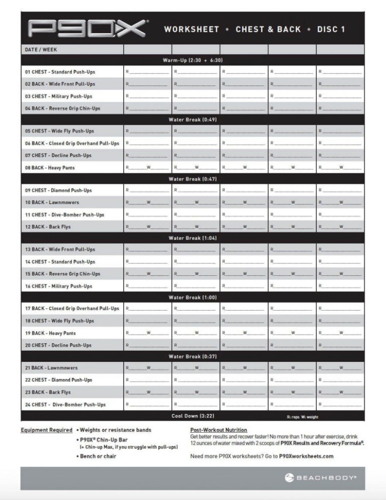 Spreadsheet Pdf Download With P90X Workout Sheets Chest And Back Free