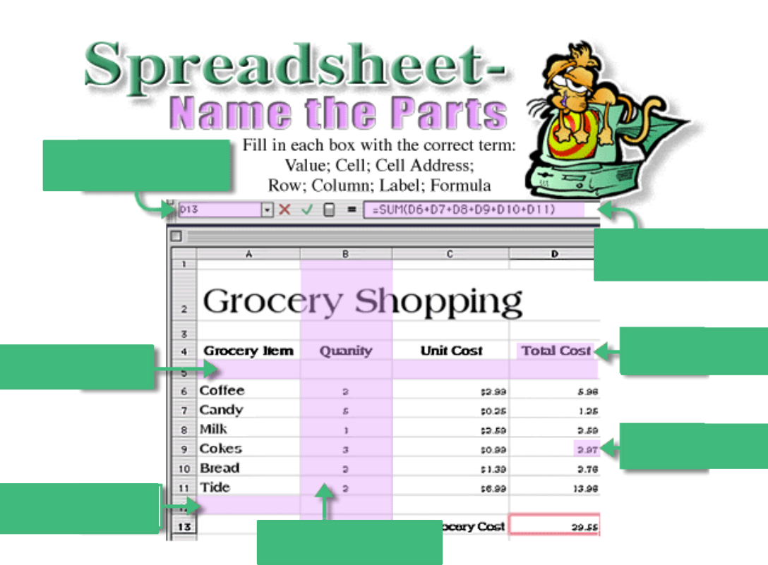 Spreadsheet Quiz Within Techystallions [Licensed For Noncommercial Use Only] / Parts Of A