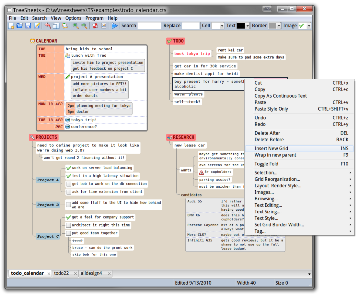 Spreadsheet Replacement Software Within Treesheets