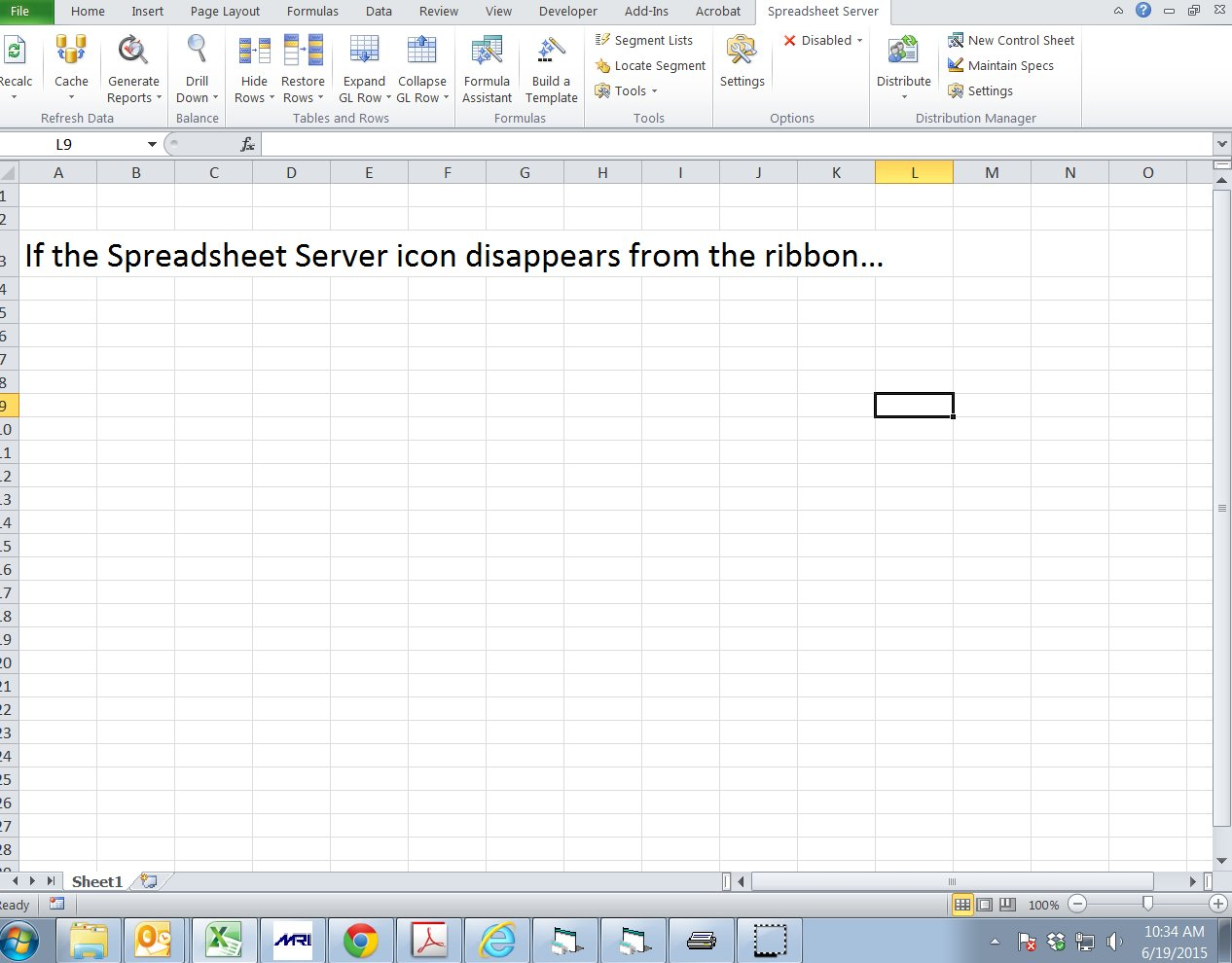 Spreadsheet Server In Spreadsheet Server Ribbon Disappearing