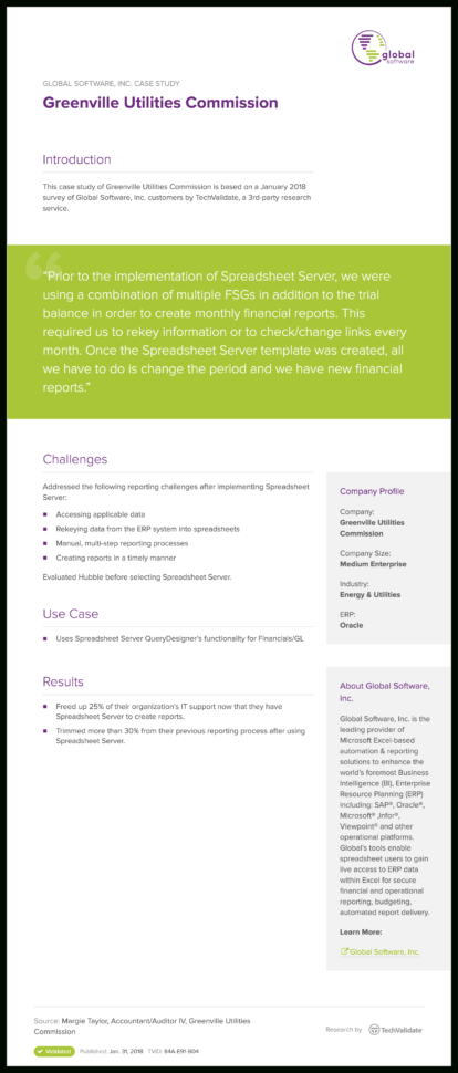 Spreadsheet Server Support For Insightsoftware Greenville Utilities Commission  Techvalidate