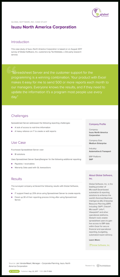 Spreadsheet Server Support Within Insightsoftware Isuzu North America Corporation  Techvalidate