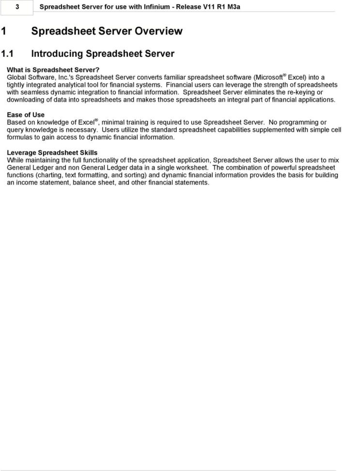 Spreadsheet Server Training In Global Software, Inc.'s Spreadsheet Server For Use With Infinium