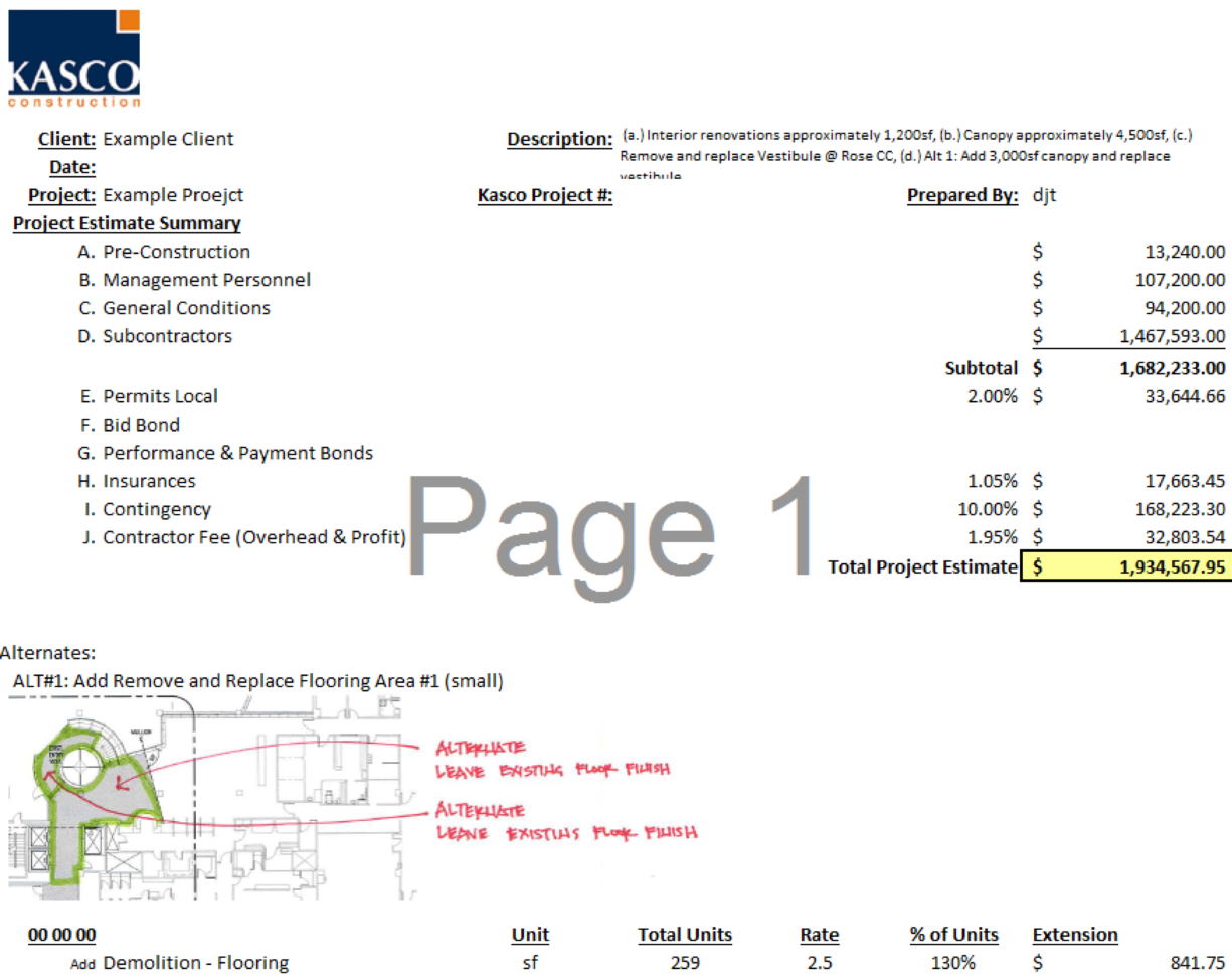 Spreadsheet Services Within Est Spreadsheet  Kasco Construction Services