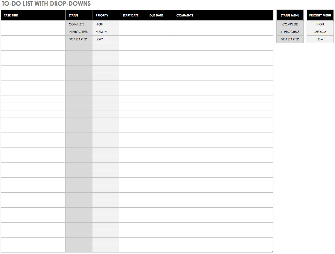 Spreadsheet To Do List Throughout 001 Ic To Do List With Drop Downs Template Task Excel Spreadsheet
