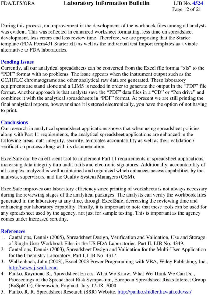 Spreadsheet Validation Fda Intended For Evaluation Of Excelsafe To Implement Part 11 Rules In Fda Analyst