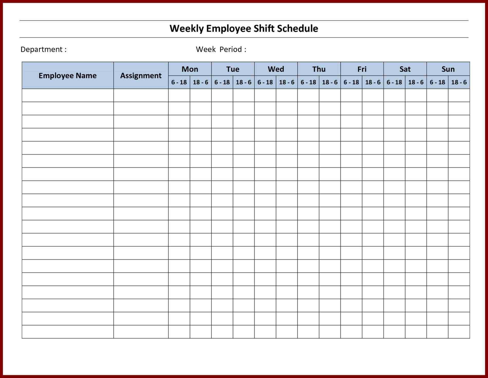 Free Printable Staff Rota Template