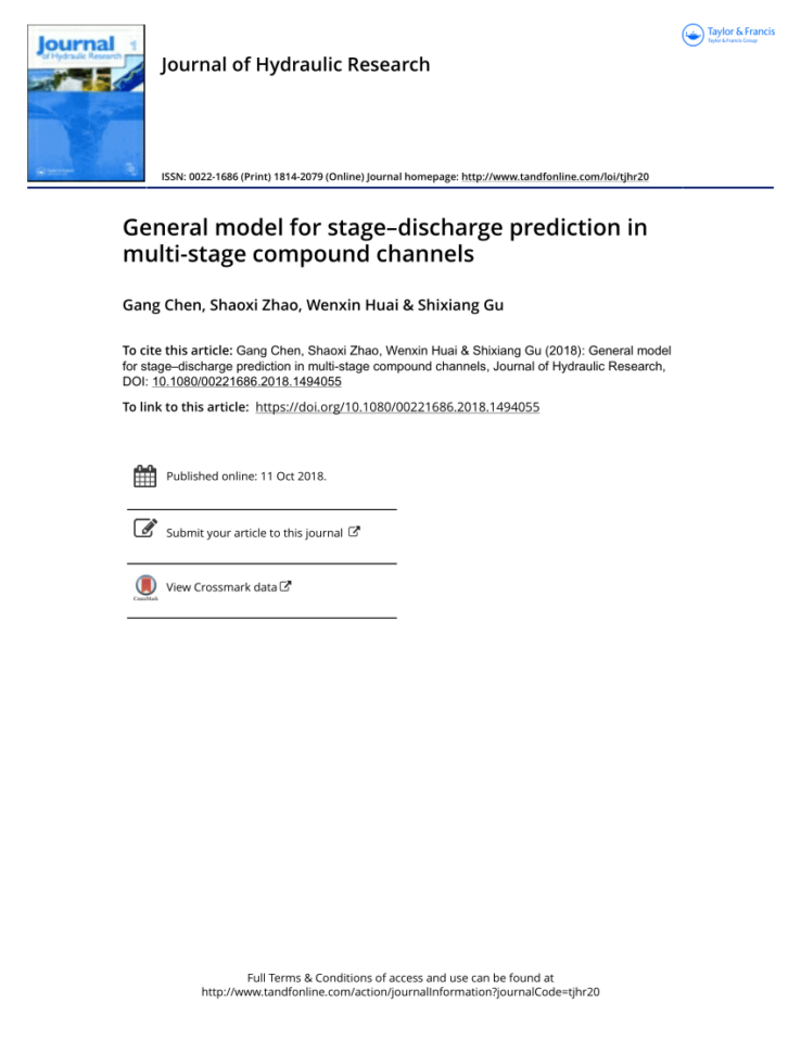 Stage Storage Discharge Spreadsheet Within Pdf General Model For Stage–Discharge Prediction In Multistage