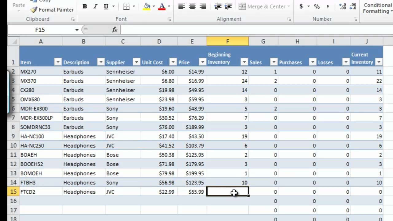 Stock Control Excel Spreadsheet Template —