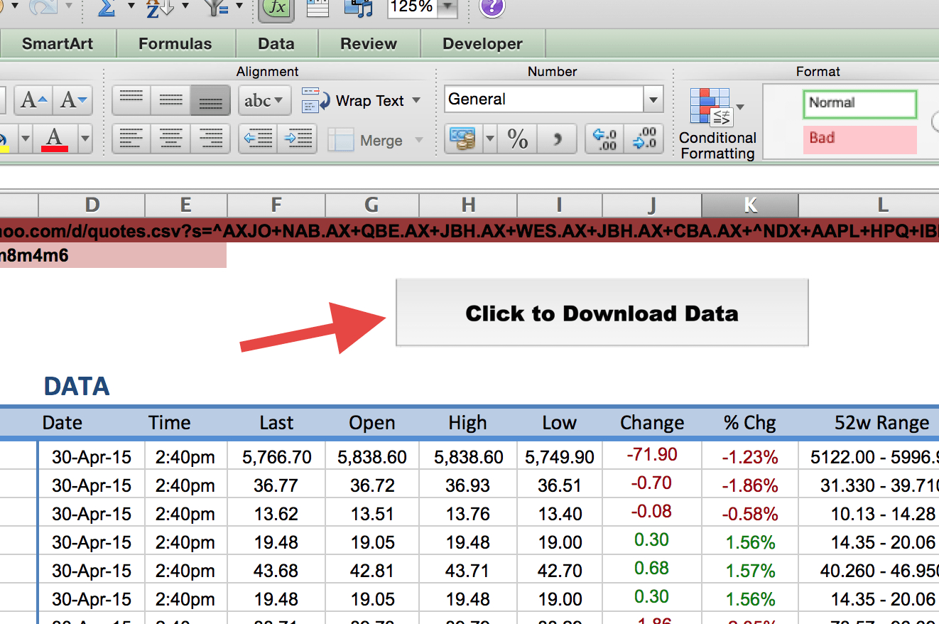 Stock Market Excel Spreadsheet Free Download Regarding How To Import Share Price Data Into Excel  Market Index