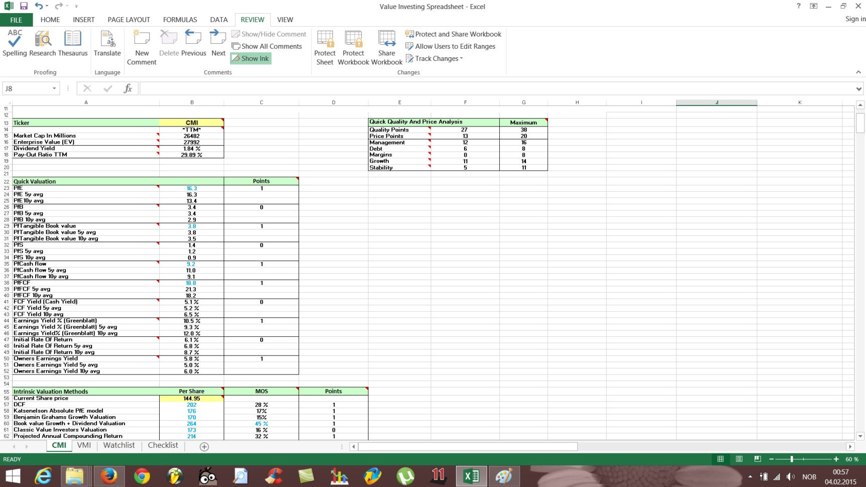 Stock Watch List Spreadsheet For Free Value Investing Stock Spreadsheet