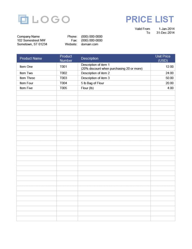 Stock Watch List Spreadsheet Regarding 40 Free Price List Templates Price Sheet Templates  Template Lab