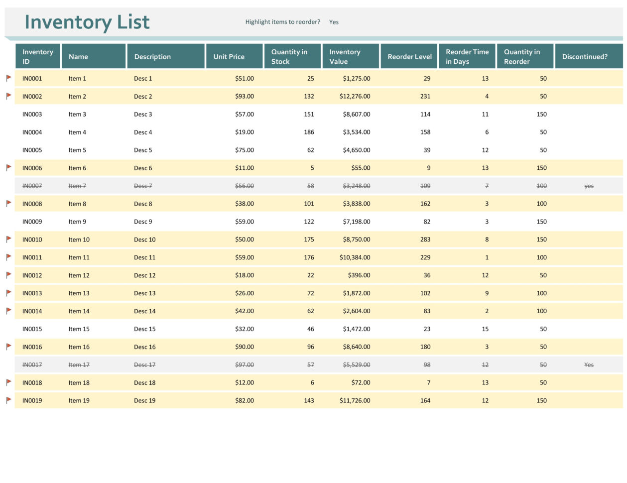 Stock Watch List Spreadsheet With Warehouse Inventory