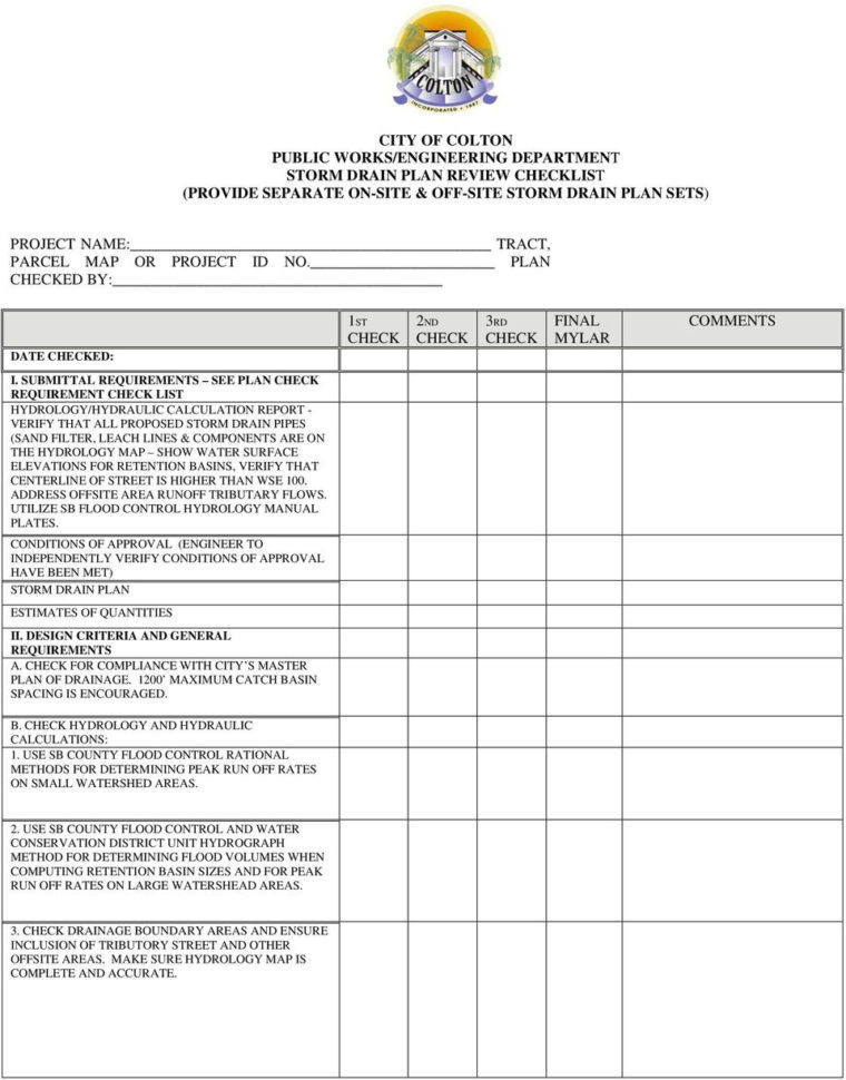 Storm Drain Pipe Sizing Spreadsheet Intended For City Of Colton Public Works/engineering Department Storm Drain Plan