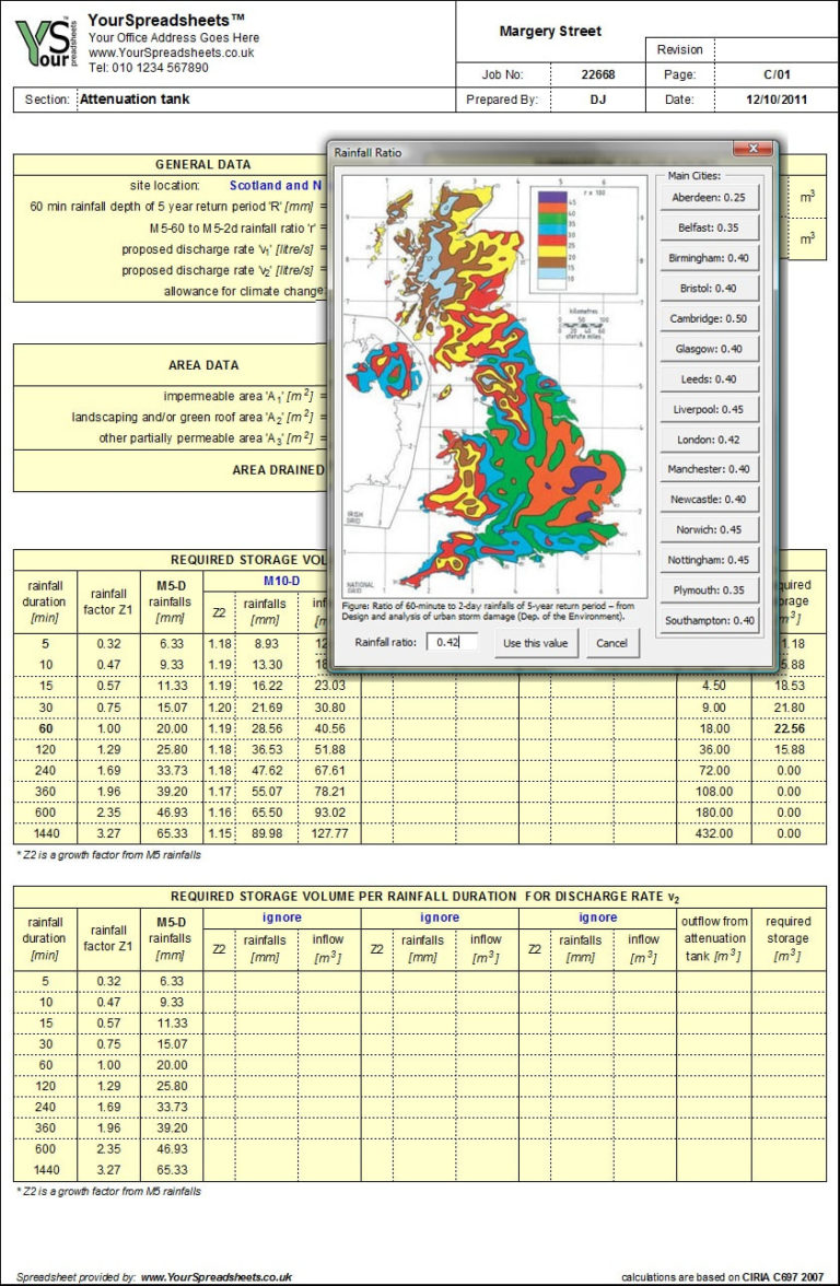 Stormwater Drainage Design Spreadsheet In Attenuation Tank Design ...