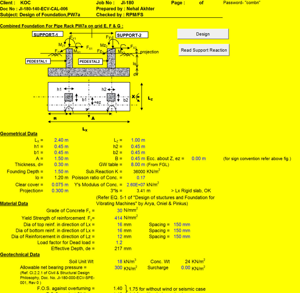 Strip Footing Design Spreadsheet Inside Combined Foundation Design Calculation Spreadsheet  Civil