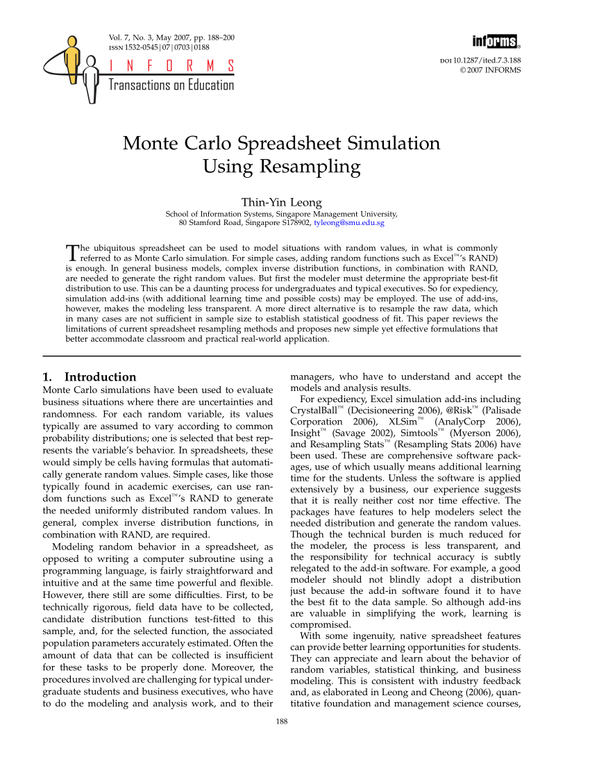 Strong Curves Spreadsheet regarding Pdf Monte Carlo Spreadsheet Simulation Using Resampling
